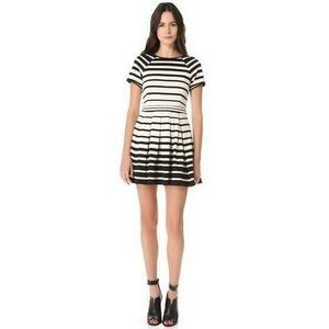 TIBI Black And White Fit And Flare Striped Dress